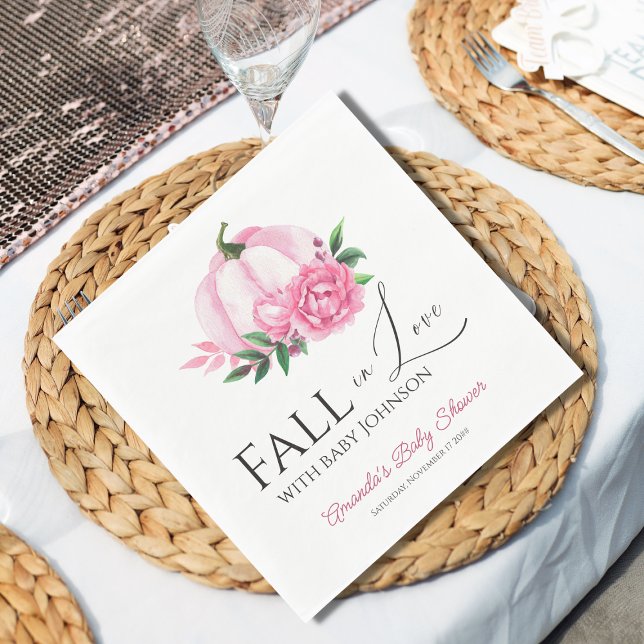 Fall in Love Blush Pink Pumpkin Rustic Baby Shower Napkin (Creator Uploaded)