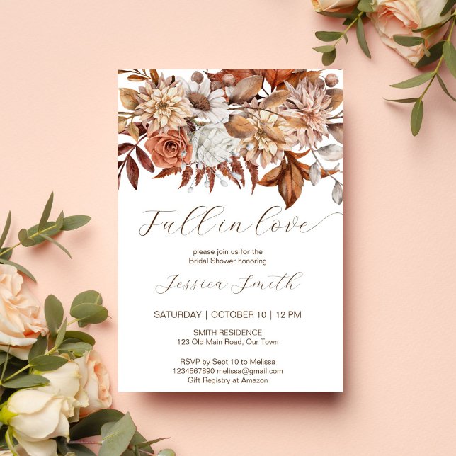Fall in love boho brown flowers bridal shower invitation (Fall in love earthy boho desert brown bridal shower template invitation instant digital download )