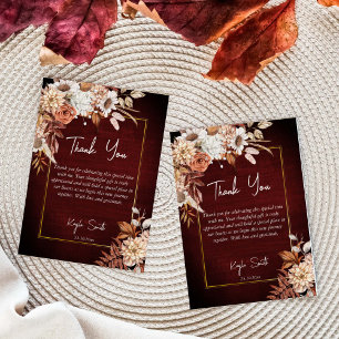 Fall in love boho dried brown roses bridal shower thank you card