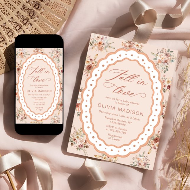 Fall in Love Boho Fall Floral Baby Shower Invitation (Creator Uploaded)
