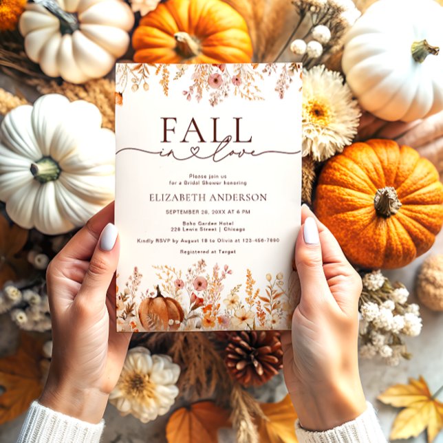 Fall in Love Boho Fall Pumpkin Bridal Shower Invitation (Creator Uploaded)