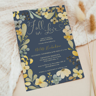 Fall in love boho floral autumn chic bridal shower invitation