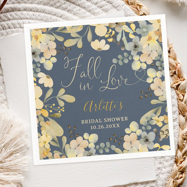 Fall in love boho floral autumn chic bridal shower napkin (Fall in love boho floral autumn chic bridal shower napkins)