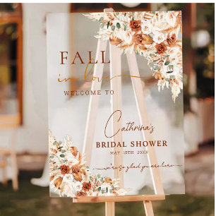 Fall in Love Boho Floral Bridal Shower Welcome  Acrylic Sign
