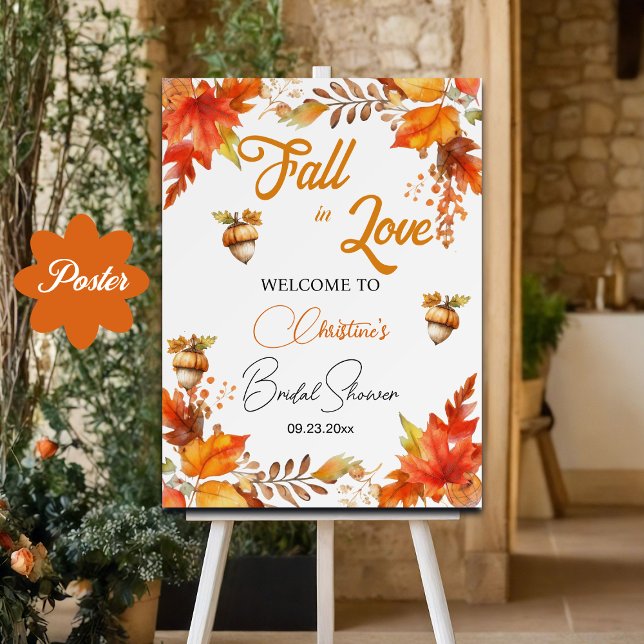 Fall in Love Boho Floral Bridal Shower Welcome Poster (Creator Uploaded)