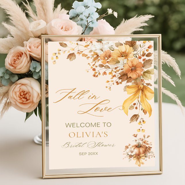 Fall in Love Boho Floral Bridal Shower Welcome Poster (Creator Uploaded)