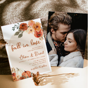 Fall in Love Boho Floral Pumpkin Autumn Wedding Invitation