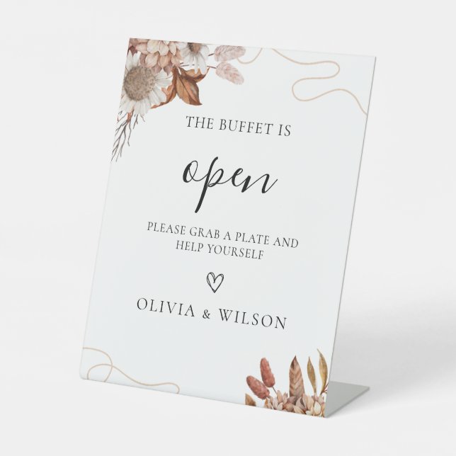 Fall in love | Boho Flowers Wedding Buffet Pedestal Sign (Front)