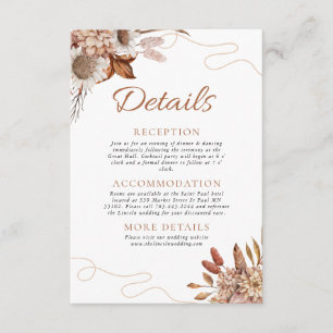 Fall in love   Boho Flowers Wedding Details Enclosure Card