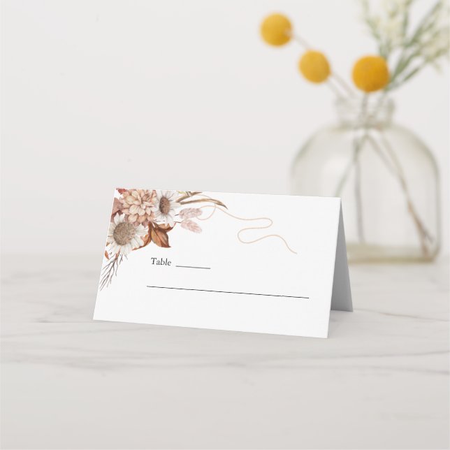 Fall in love | Boho Flowers Wedding Place Card (Front)
