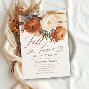 Fall in Love Boho Pampas Rust Floral Baby Shower Invitation