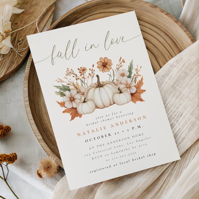 Fall in Love Boho Pumpkin Bridal Shower Invitation (Creator Uploaded)