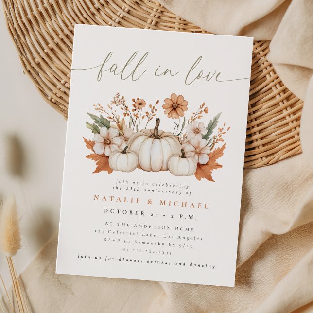 Fall in Love Boho Pumpkin Wedding Anniversary Invitation (Creator Uploaded)