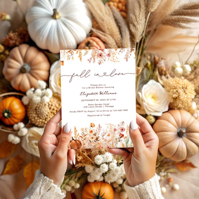 Fall In Love Boho Rustic Pumpkin Bridal Shower Invitation (Creator Uploaded)