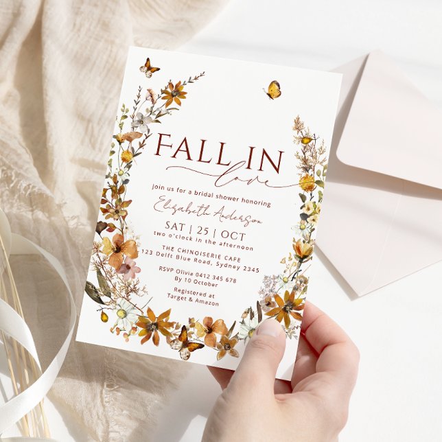 Fall In Love Boho Rustic Wildflowers Bridal Shower Invitation (Creator Uploaded)
