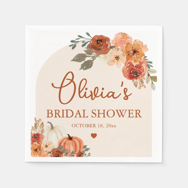 Fall in Love Boho Terracotta Pumpkin Bridal Shower Napkin (Front)