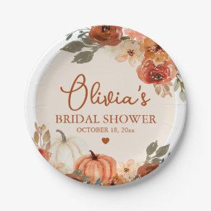 Fall in Love Boho Terracotta Pumpkin Bridal Shower Paper Plate