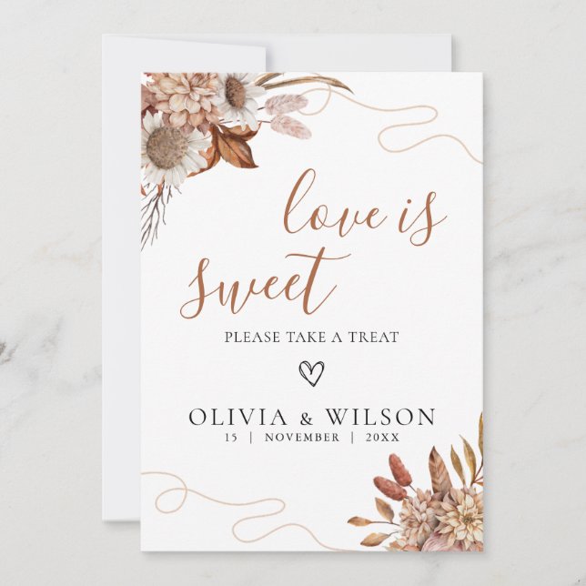 Fall in love | Boho Wedding Love is Sweet Sign Invitation (Front)
