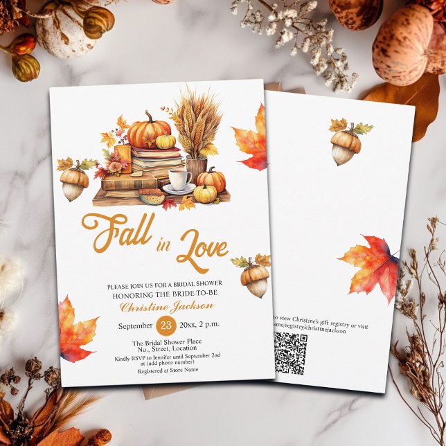 Fall in Love Books and Pumpkins Bridal Shower  Invitation (Creator Uploaded)