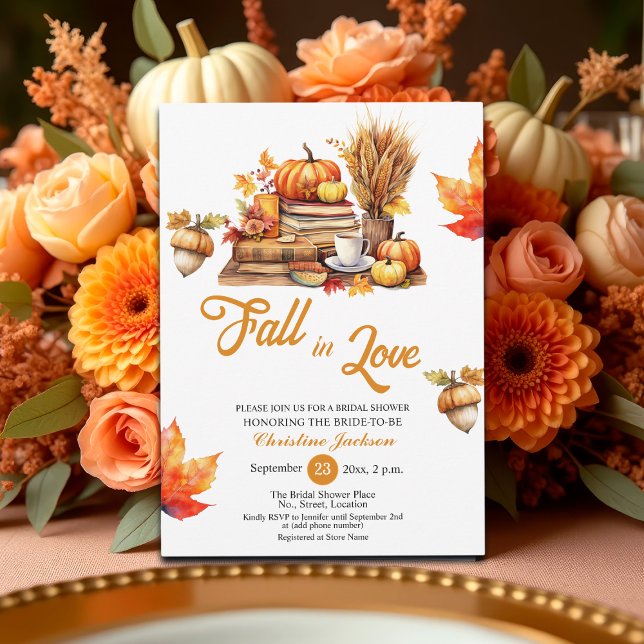 Fall in Love Books and Pumpkins Bridal Shower  Invitation (Creator Uploaded)
