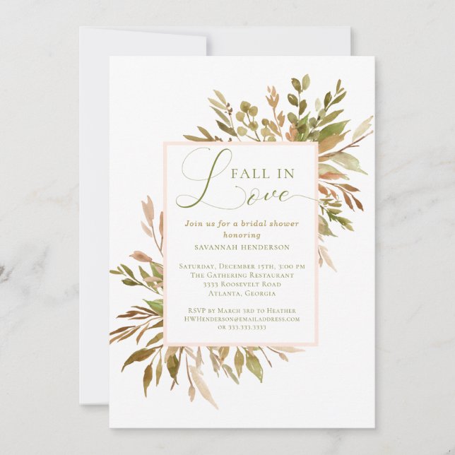Fall in Love Botanical Greenery Bridal Shower Invitation (Front)