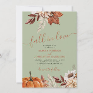 Fall in Love botanical watercolor green wedding Invitation