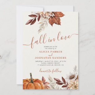 Fall in Love botanical watercolor ivory wedding Invitation