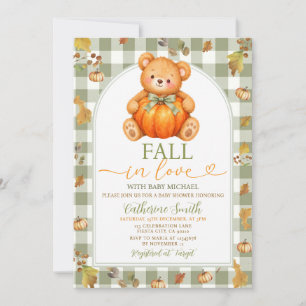 Fall in Love Bow Bear Pumpkin Baby Shower Invitation