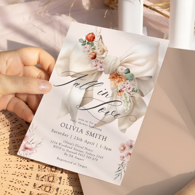 Fall in Love Bow Floral Baby Shower Invitation (Creator Uploaded)