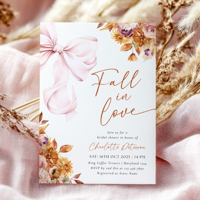 Fall in Love Bow Floral Bridal Shower Invitation (Creator Uploaded)