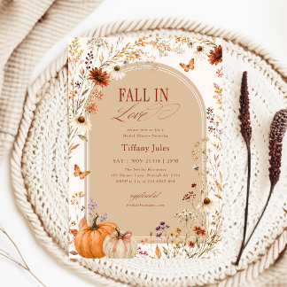 Fall In Love Bow Pumpkin Floral Bridal Shower Invitation