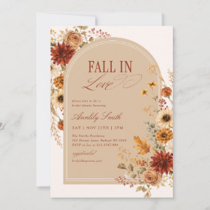 Fall In Love Bow Terracotta Floral Bridal Shower Invitation