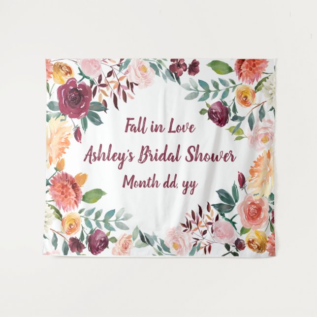 Fall in Love Bridal Shower Backdrop, Autumn Party Tapestry (Front (Horizontal))