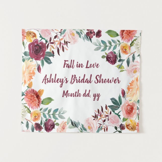 Fall in Love Bridal Shower Backdrop, Autumn Party Tapestry (Front (Horizontal))