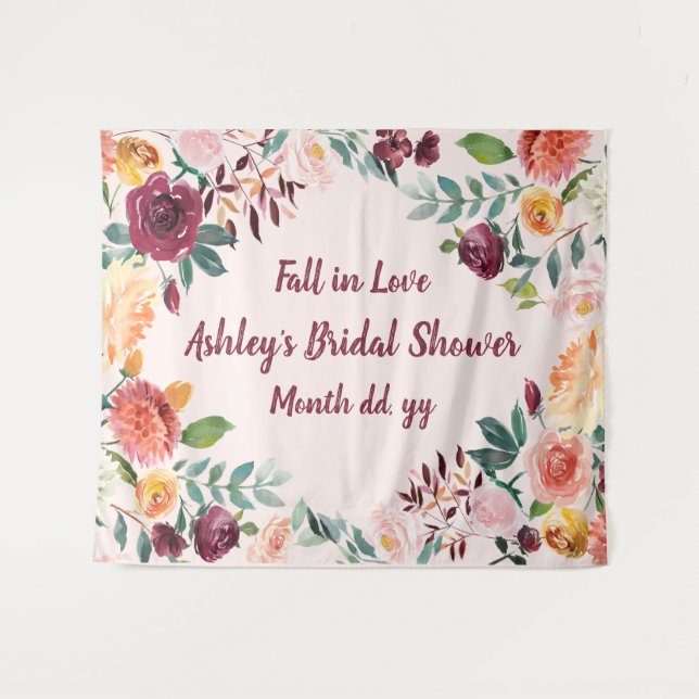 Fall in Love Bridal Shower Backdrop Engagement Tapestry (Front (Horizontal))