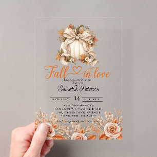 Fall in Love Bridal Shower boho Flowers Pumpkin Acrylic Invitations