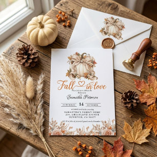 Fall in Love Bridal Shower boho Flowers Pumpkin Invitation