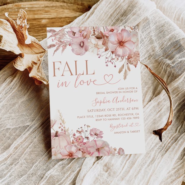 Fall In Love Bridal Shower Fall Flowers Pumpkin Invitation (Creator Uploaded)