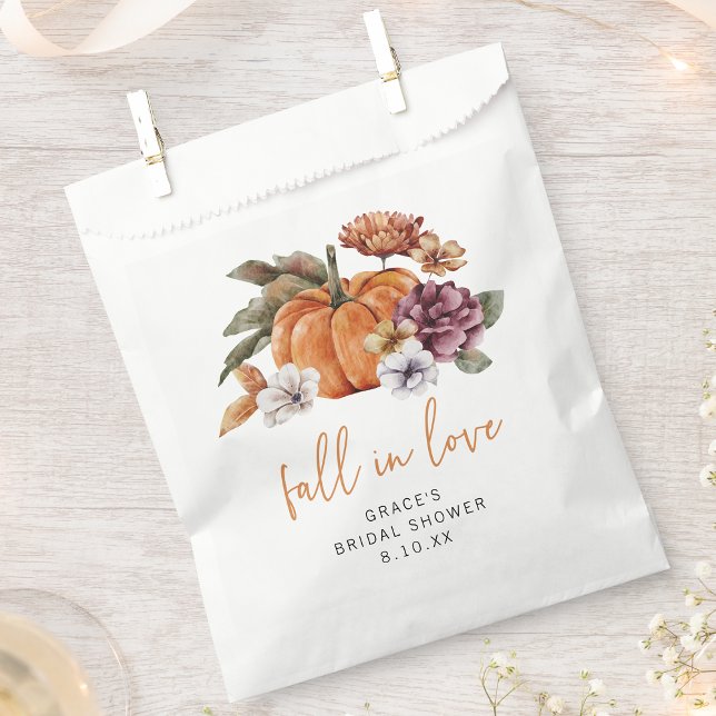 Fall In Love Bridal Shower Favour Bags (Autumn Pumpkin Watercolor Fall In Love Bridal Shower Favor Bag by Painted Paperie
)