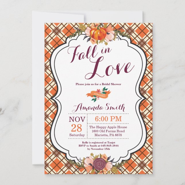 Fall in Love Bridal Shower Invitation Card (Front)