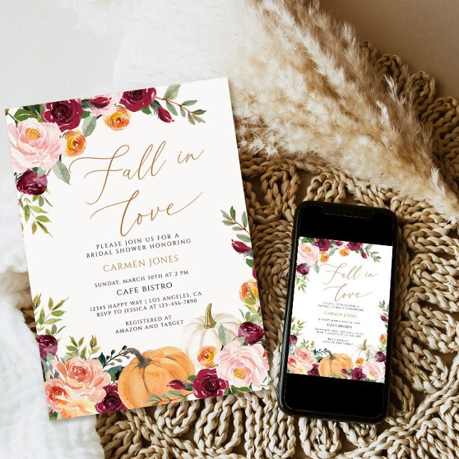 Fall in love Bridal Shower Invitation, Floral Invitation (Creator Uploaded)