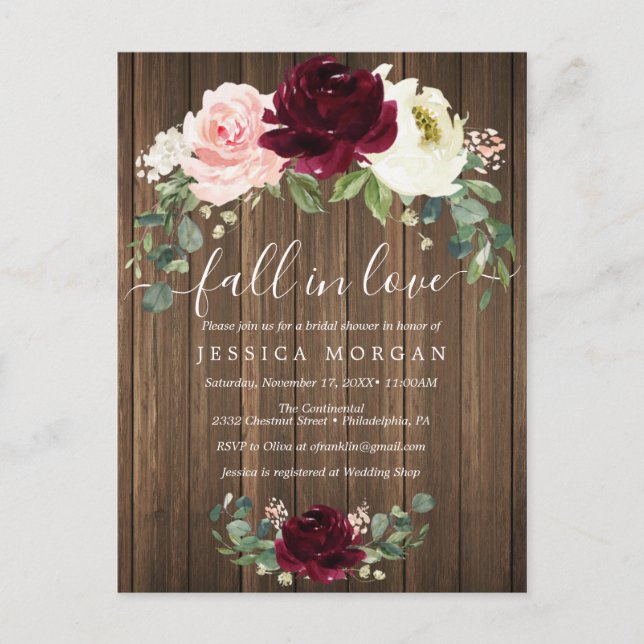 Fall In Love Bridal Shower Invitation Postcard (Front)