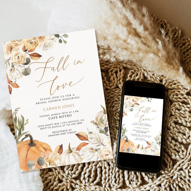 Fall in love Bridal Shower Invitation, Pumpkin Invitation (Creator Uploaded)