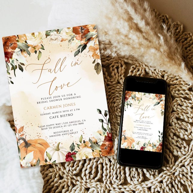 Fall in love Bridal Shower Invitation, Pumpkin Invitation (Creator Uploaded)