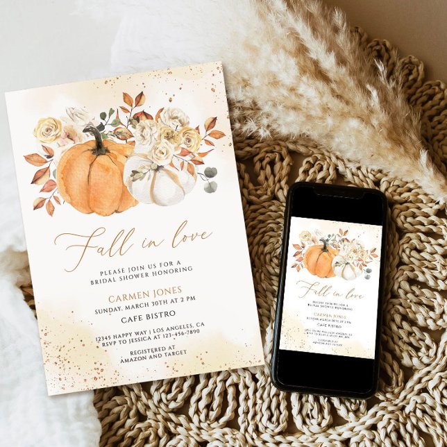 Fall in love Bridal Shower Invitation, Pumpkin Invitation (Creator Uploaded)