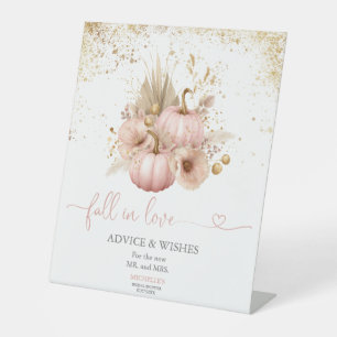 Fall in Love Bridal Shower Pumpkin Advice Wishes Pedestal Sign
