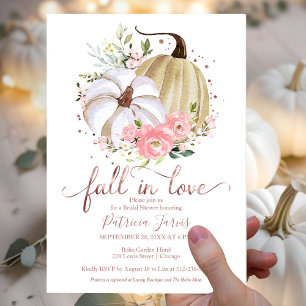 Fall In Love Bridal Shower Pumpkin Floral Invitation