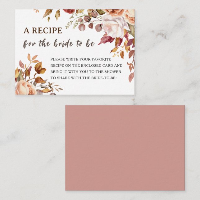 Fall in Love Bridal Shower | Recipe Request Enclosure Card (Front/Back)