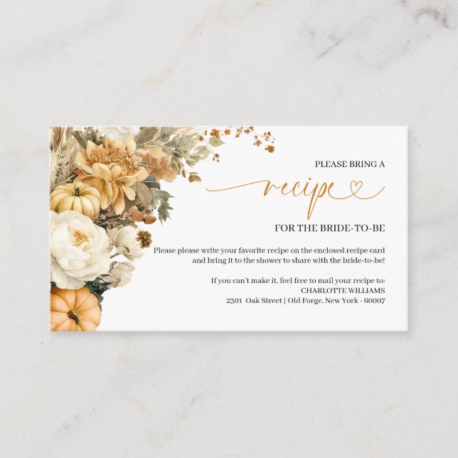 Fall In Love Bridal Shower Recipe Request Enclosure Card (Front)