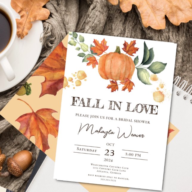 Fall in Love Bridal Shower Rust Flowers Pumpkin Invitation (Creator Uploaded)
